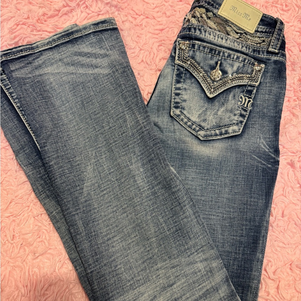 Miss Me Blue Boot Cut Jeans with Vintage Fading
